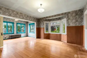 Formal dining room with family room to the left