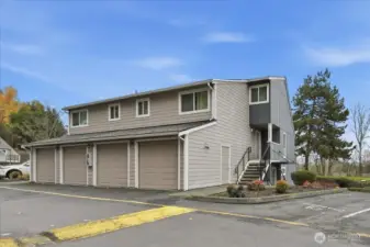Single car garage with side door and extra storage