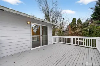 Large back deck with fresh paint