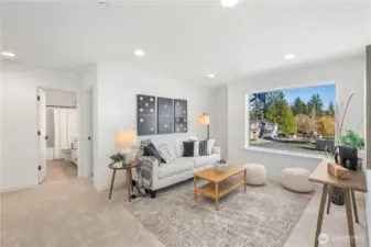 Open Bonus Loft:  The upper-level loft offers generous dimensions, a large picture window, and soft natural light that enhances its flexible layout. Whether used for quiet relaxation, media use, work, or recreation, it provides a comfortable extension of the home’s living space. Positioned near Canyon Park and the Northshore corridor, it’s an ideal retreat after enjoying nearby parks, dining, and everyday conveniences. Its open feel and sightlines make it easy to customize the space to your preferred lifestyle.    These photos are from Lot 5 at Gooden Hollow, the home listed here. However, other homes in the community will have changes, so all photos, renderings, site maps, and floorplans are for visualization purposes only. Plans, colors, building orientation, finishes, home outlook, and other details can and WILL vary.