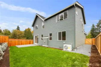 Rear Exterior:  The rear elevation highlights the home’s modern lines, generous window placement, and seamless connection to the backyard. Its thoughtful design brings in natural light while maintaining privacy on all sides. Nestled within Bothell’s Canyon Park community, the setting offers convenient access to shopping, dining, parks, and key Eastside commute routes. The flat lawn and spacious patio create an easy indoor-outdoor flow that supports year-round Northwest living.    These photos are from Lot 5 at Gooden Hollow, the home listed here. However, other homes in the community will have changes, so all photos, renderings, site maps, and floorplans are for visualization purposes only. Plans, colors, building orientation, finishes, home outlook, and other details can and WILL vary.