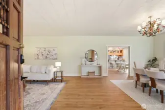 Grand entry into the living and dining room.