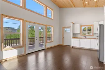 Big windows allow for bright natural light, bringing the outside in.