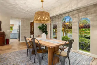 The dining space flows into the kitchen
