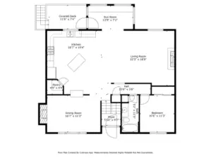 Upper level floor plan with dimensions.