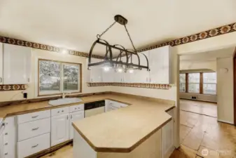 Kitchen looking through to dining room.