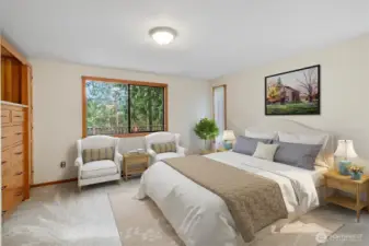 Virtually staged primary bedroom.