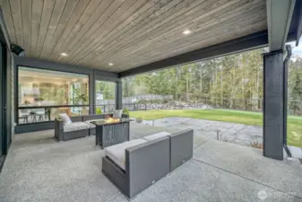 Year around enjoyment on your covered patio in backyard with gas plumbing and outdoor speakers