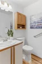 Half bath on the main level, off the family room.