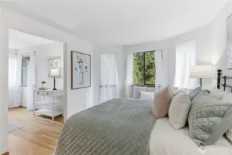 Bedrooms 3 and 4 connect. The original floor plan had a wall between the bedrooms separating them, but the owners wanted them open to each other since they used one as a sitting room. Adding a wall in the opening would easily separate them, back to their original layout.