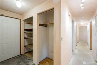 Entryway, hall, closet and storage.