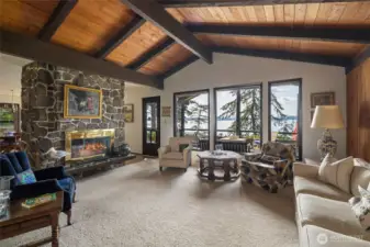 Lofted ceilings in the living room give an airy feel to the home.