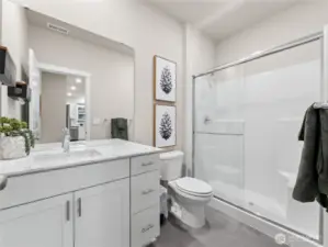 Bath downstairs with shower. Pictures are for representational purposes only, colors and features may vary.