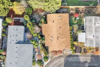 Aerial view of the home. Positioned at the North border of the community.