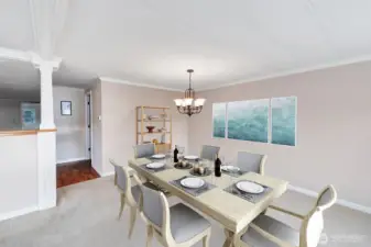 Formal dining area will accommodate table, 6 seatings or more furniture.