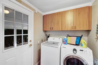 Utility room has access door to carport area, Cabinets for all your laundry necessities.