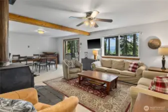 Living room with the best wood burning stove to keep you cozy on the cold nights.