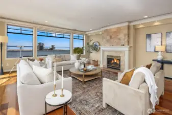 This penthouse condo offers an open floor plan.
