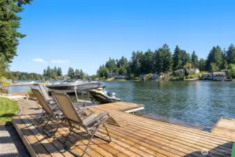 This lower dock isn’t just a launch point, it’s a destination. There’s plenty of space to stretch out in a lounger, dock your boat or jet ski, and still have room to cast a line or cannonball into the lake. With open waters right out front, it’s your personal front-row seat to summer and your platform for just about anything fun on the water.
