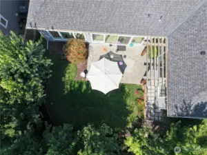 Top View of fully landscaped backyard