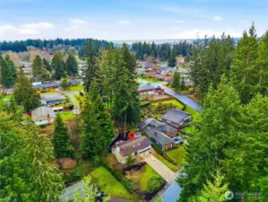 Aerial View Showing Forest Park Neighborhood Setting and Puget Sound in Distance