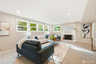 Spacious Lower Level Flex Room with Fireplace and Multiple Windows