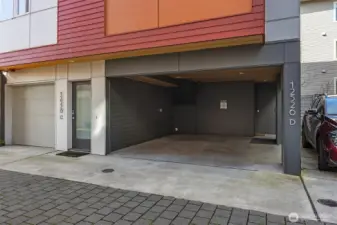 A look at the oversized covered parking that is large enough for your car and storage.