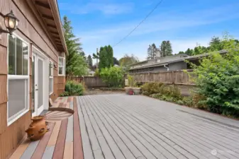 Fenced backyard, spacious deck