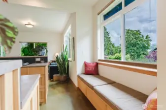 Sun bench by kitchen