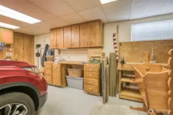 2 car garage with work benches