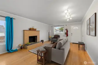 Wood burning fireplace in living room - virtual staging