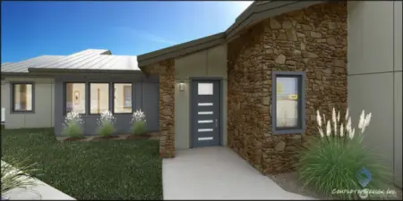 Digital rendering of future home and access off of Crystal View Dr.