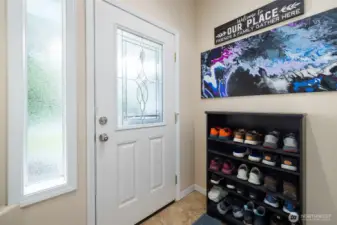 Entryway at the foot of the stairs