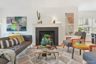 Living room with a fabulous gas fireplace.