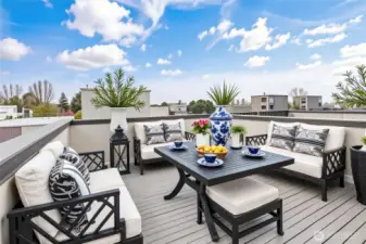 Note virtually staged roof top deck. This deck is a very good size for entertaining, or just laying back relaxing and smelling the sea breeze.