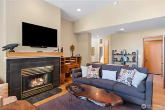 Another view of the main living space. The door on the right leads to the 2+ car garage, and the door in the middle background is the main front door.