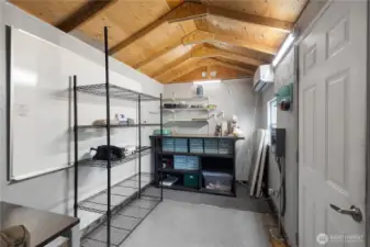 Inside of workshop with heating and cooling.