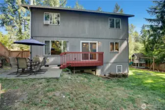 The wood deck was just re-painted and the backyard is ready for enjoying the remaining days of summer! Plenty of room to host and gather.