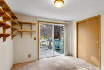 Bedroom #2 has a large closet and its own access to the large back deck.