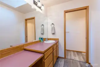 A bath with dual lefel countering and a skylight