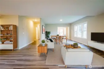HALLWAY TO MAIN BATH AND SECONDARY BEDROOM....ONE OF THE LIVING/DINING AREA SET UPS