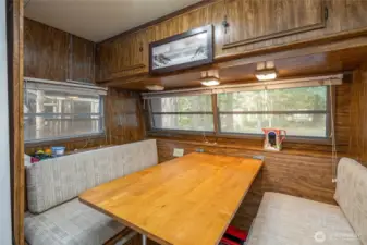 Dining area in the trailer.