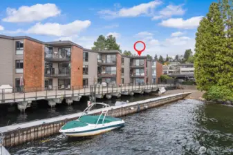 View of Building, dock and private beach!