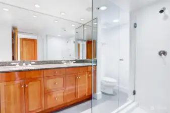 Primary bath with double sinks.