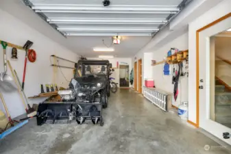 Finished and heated garage for all season's activities and storage.