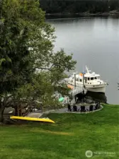 Deep water dock can accommodate a large boat.
