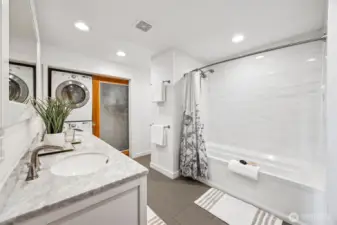 Downstairs primary bath and laundry