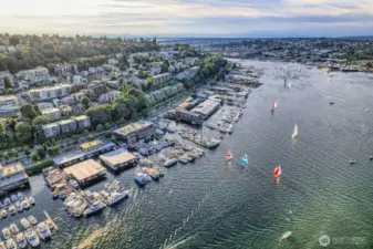 This view of Lake Union is to the North West, towards the Fremont Bridge towards the ship canal leading to the Locks.