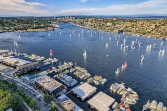 This view is to the North East towards the Ship Canal Bridge, Gas Works Park and leads towards Portage Bay to Lake Washington...