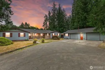 Serene outdoor setting with plenty of space to enjoy fresh air, gatherings, or quiet moments in nature. Custom built single story rambler home with detached 3 car garage and an apartment suite.